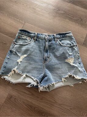 Abercrombie & Fitch Distressed Light Blue Denim Jean Shorts